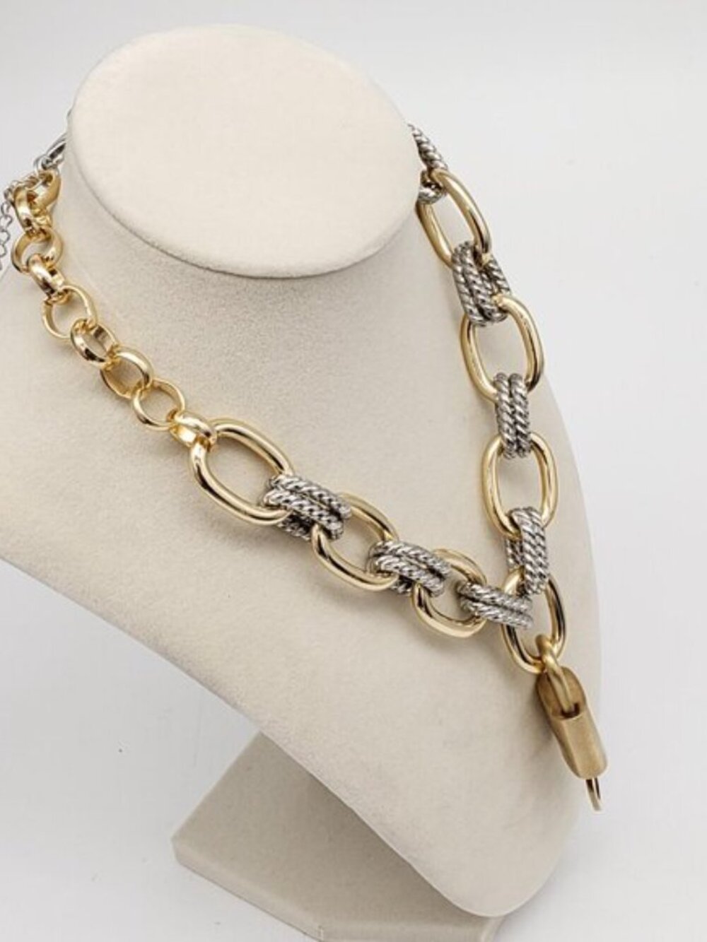 Authentic Louis Vuitton Gold Padlock w/ Unbranded Fashion Geometry Necklace - Picture 4 of 9